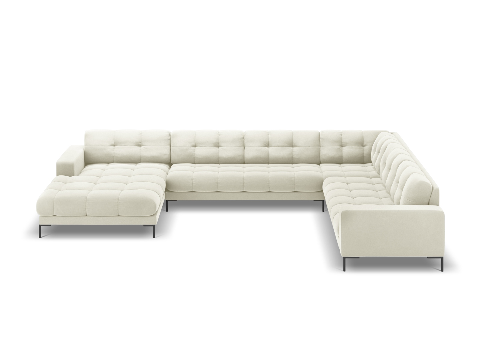 Micadoni Panoramisk Mamaia Pers Hjørnesofa Højre Lys Beige Fløjl Stof Sort Metal