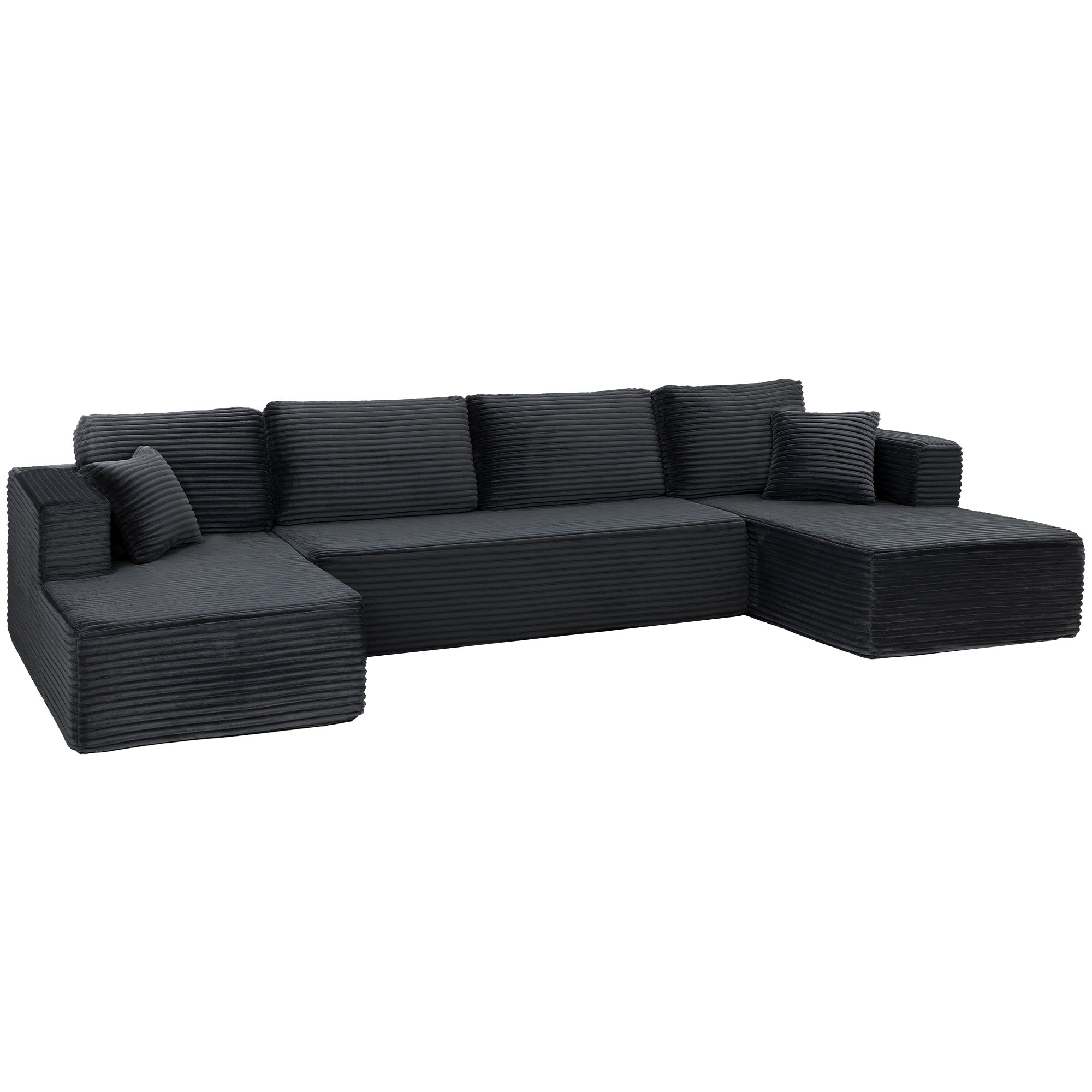 Modulær Formet Sofa Med Chaiselonger Corduroy Sovesofa Med Højdensitetsskum Fjedrebetræk Mørkegrå