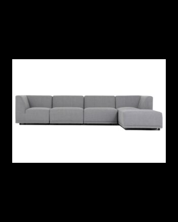 New York Hjørnesofa Med Chaiselong Fem Moduler Lysegrå Polyester Stof Sort Plastik