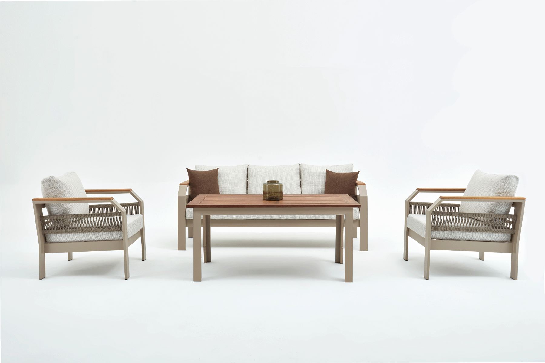 Nordvrk Morento Udendørs Loungesæt Stole Sofa Bord Beige Hynder Beige Aluminium