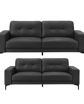 Olaf 2pers Sofa Sort Læder Feltsyninger Nozag Fjedre