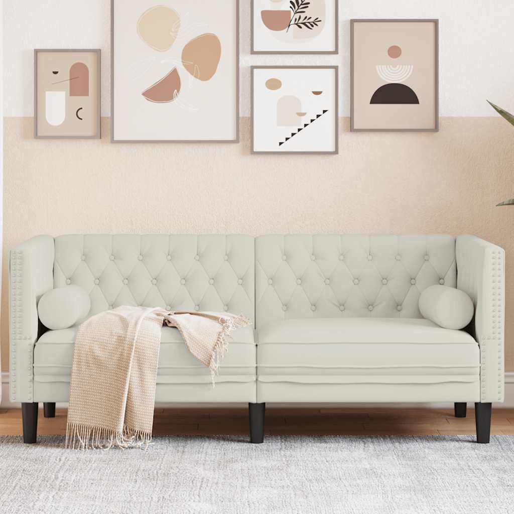 Personers Chesterfield Sofa Bolsterpuder Fløjl Cremefarvet