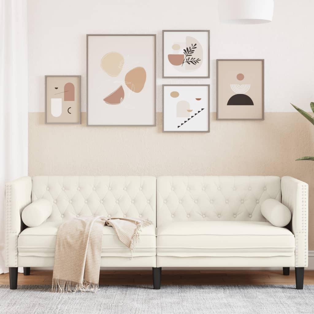 Personers Chesterfield Sofa Fløjl Med Bolsterpuder Cremefarvet