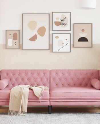 Personers Chesterfield Sofa Fløjl Med Bolsterpuder Lyserød