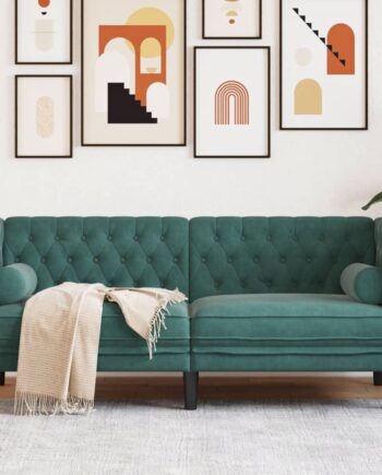 Personers Chesterfield Sofa Fløjl Med Bolsterpuder Mørkegrøn