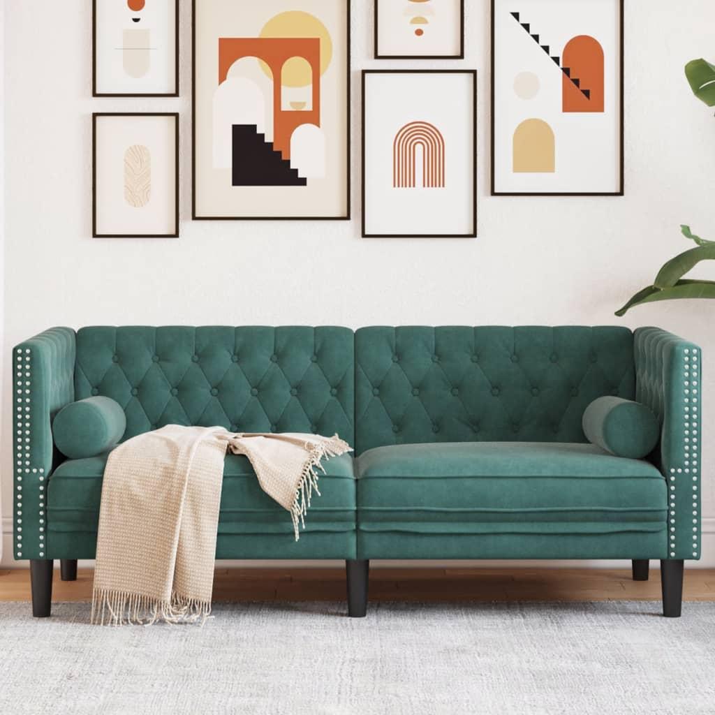 Personers Chesterfield Sofa Fløjl Med Bolsterpuder Mørkegrøn