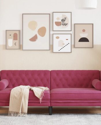 Personers Chesterfield Sofa Fløjl Med Bolsterpuder Vinrød