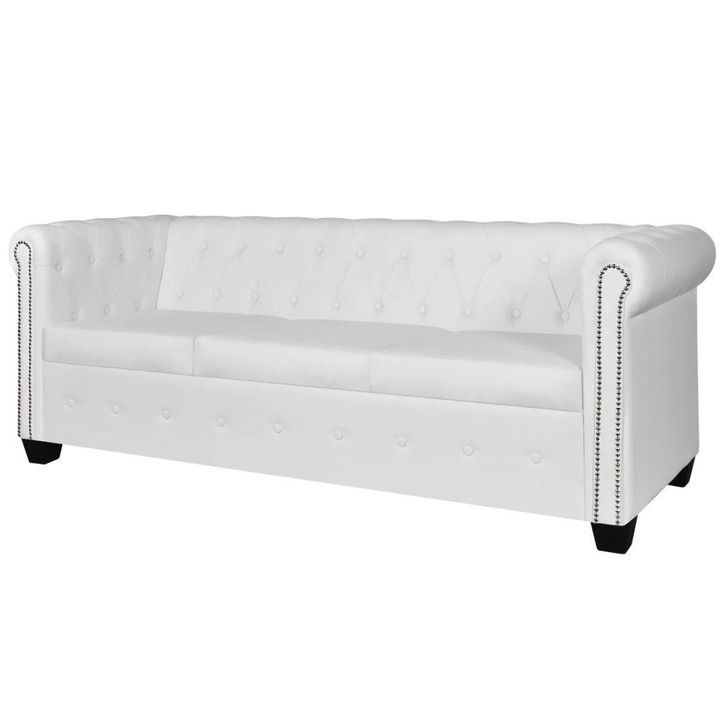 Personers Chesterfield Sofa Hvidt Kunstlæder