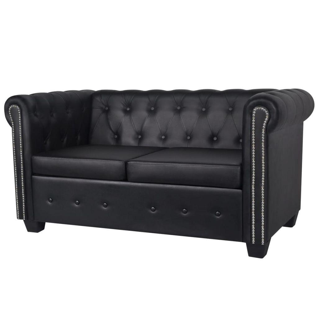 Personers Chesterfield Sofa Kunstlæder Sort