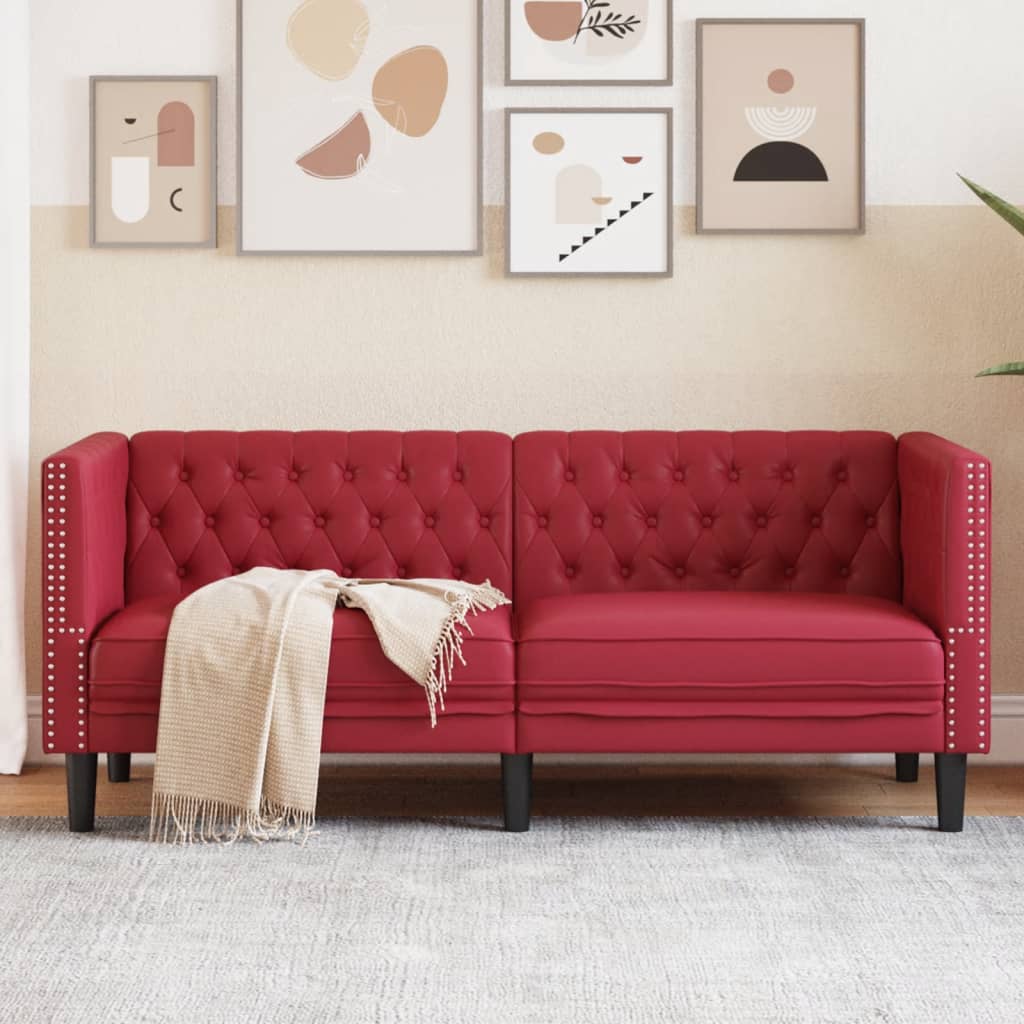 Personers Chesterfield Sofa Kunstlæder Vinrød