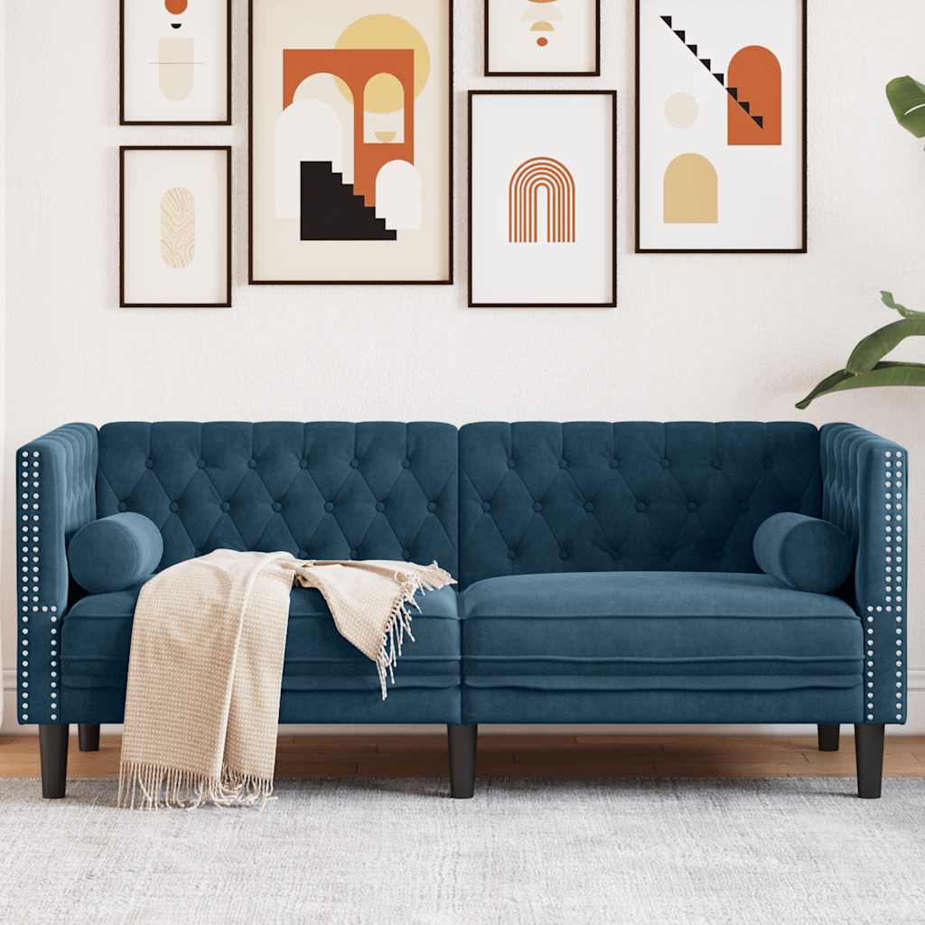 Personers Chesterfield Sofa Med Bolsterpuder Fløjl Blå