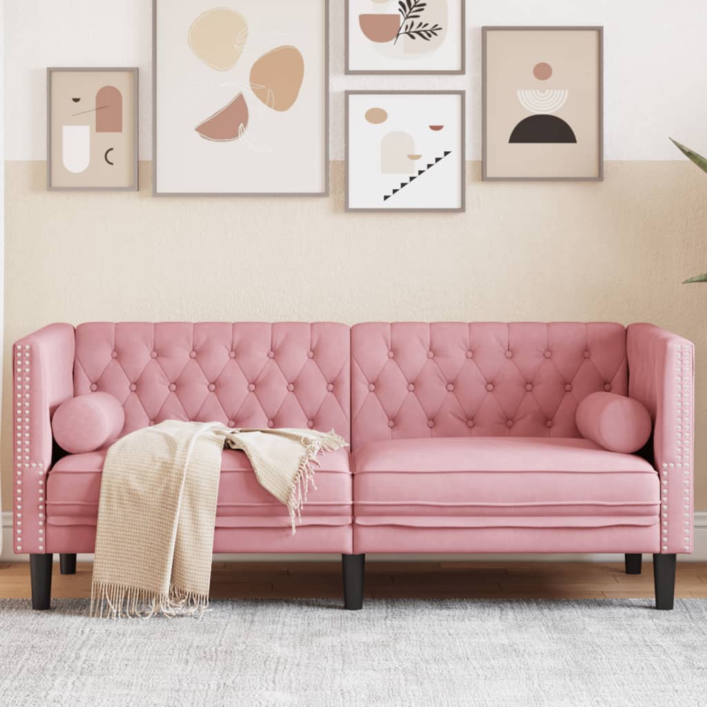 Personers Chesterfield Sofa Med Bolsterpuder Fløjl Pink