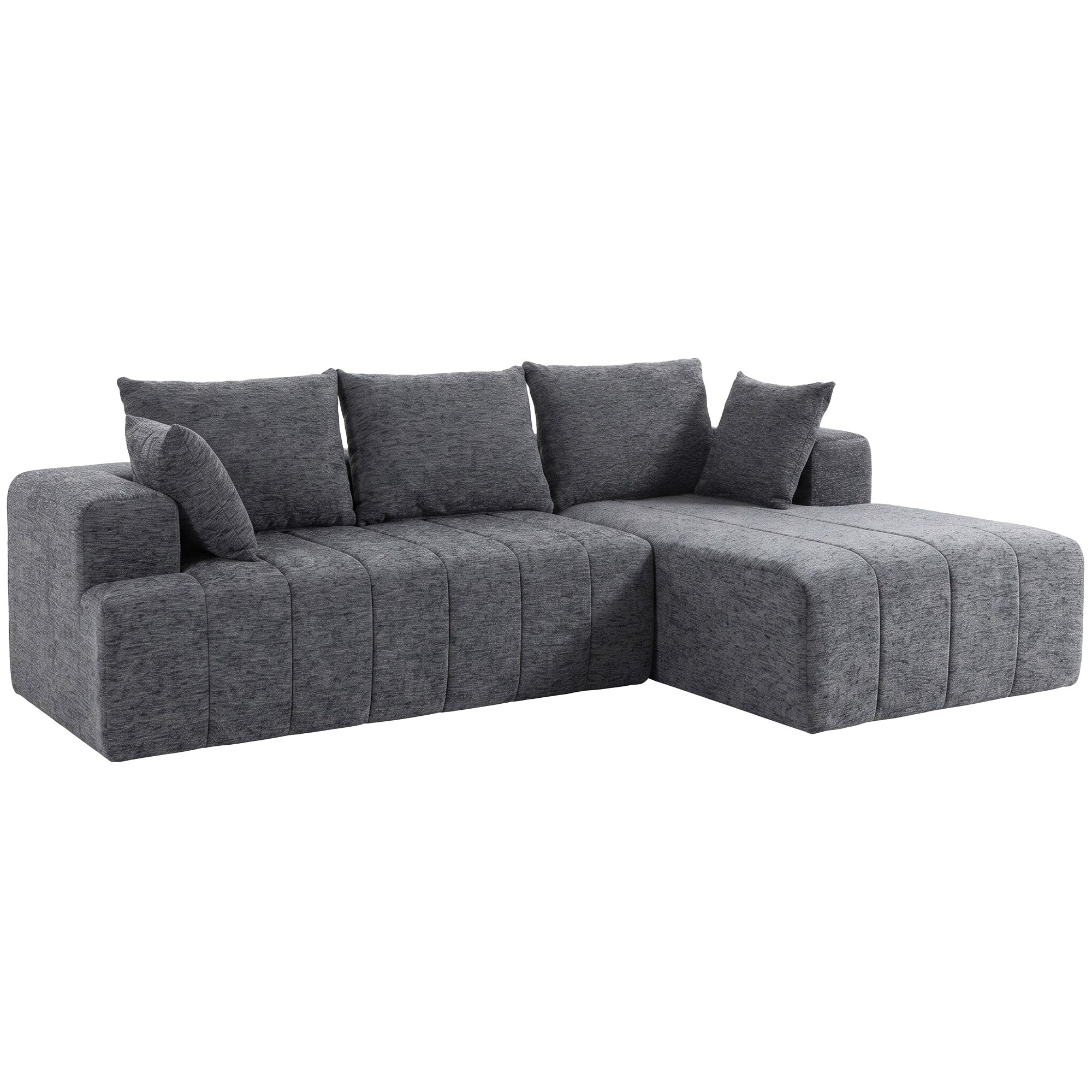 Personers Formet Hjørnesofa Med Fodskammel Sovesofa Chenille Stil Med Fjederkerne Grå