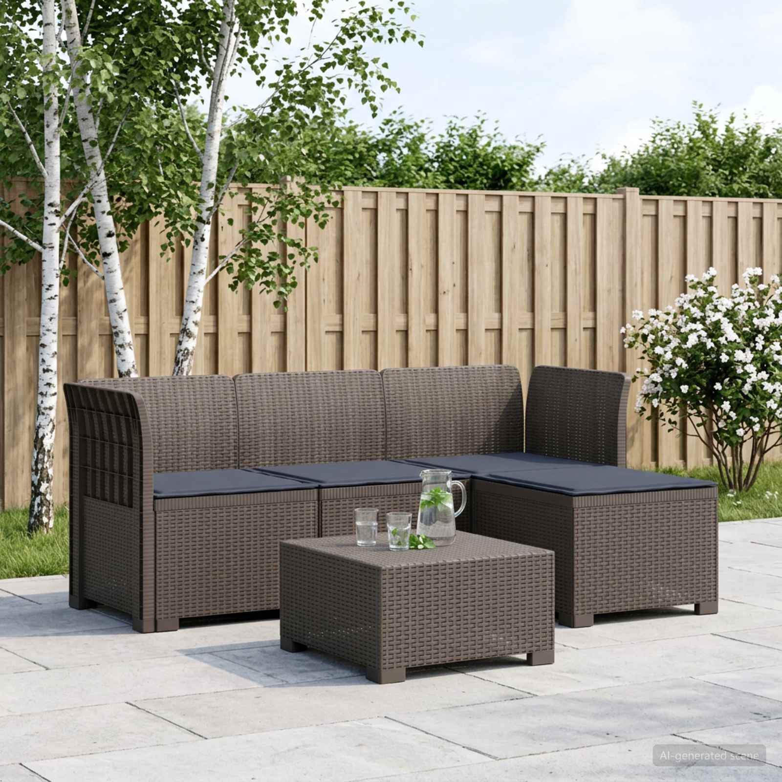 Personers Have Sofa Med Hynder Rattan Look Lysegrå
