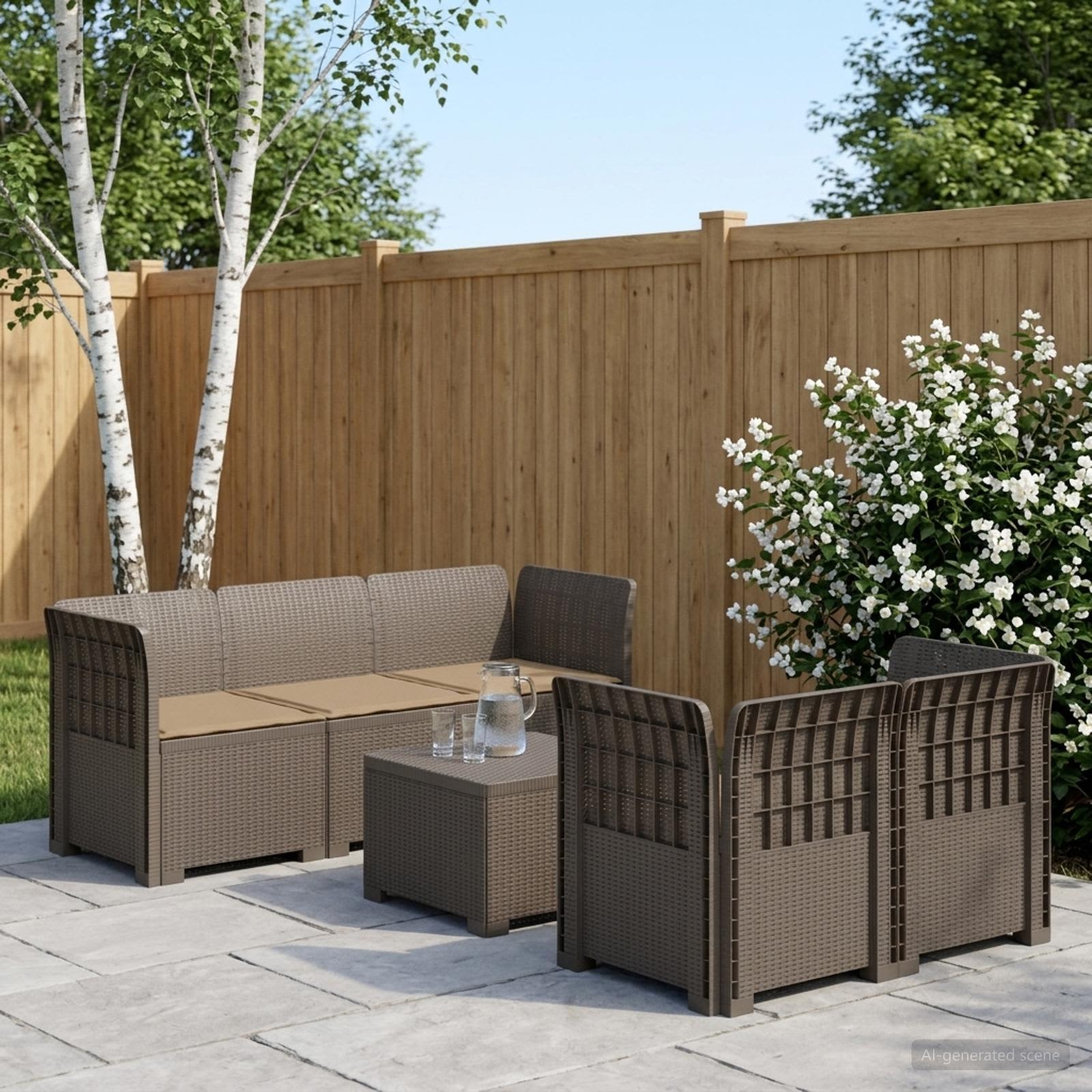 Personers Havemøbel Sofa Med Hynder Rattan Look Lysegrå
