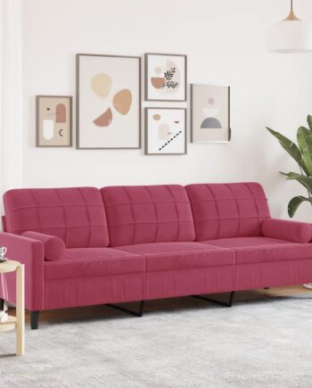 Personers Sofa Fløjl Med Pyntepuder 210 Vinrød