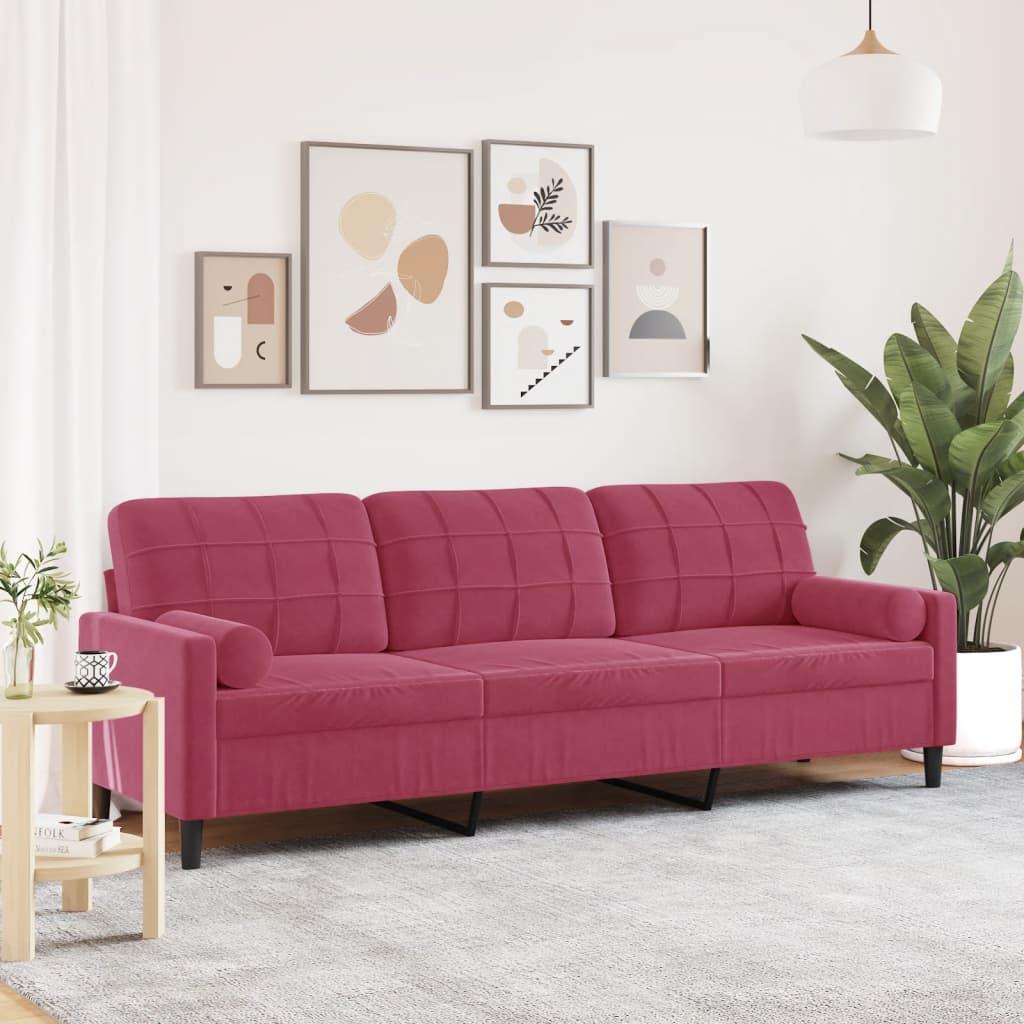 Personers Sofa Fløjl Med Pyntepuder 210 Vinrød