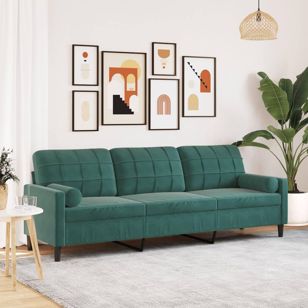 Personers Sofa Fløjl Med Pyntepuder Mørkegrøn 210