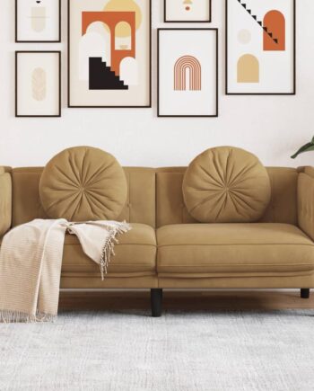 Personers Sofa Imiteret Ruskind Med Runde Puder Brun