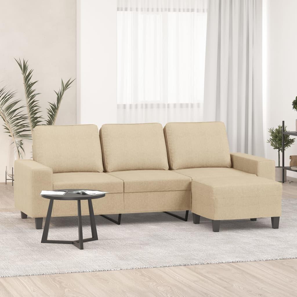 Personers Sofa Med Chaiselong Fodskammel 214 Stof Creme