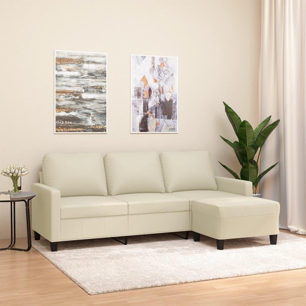 Personers Sofa Med Chaiselong Fodskammel Kunstlæder Creme