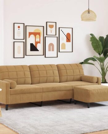 Personers Sofa Med Chaiselong Fodskammel Velour Brun 226