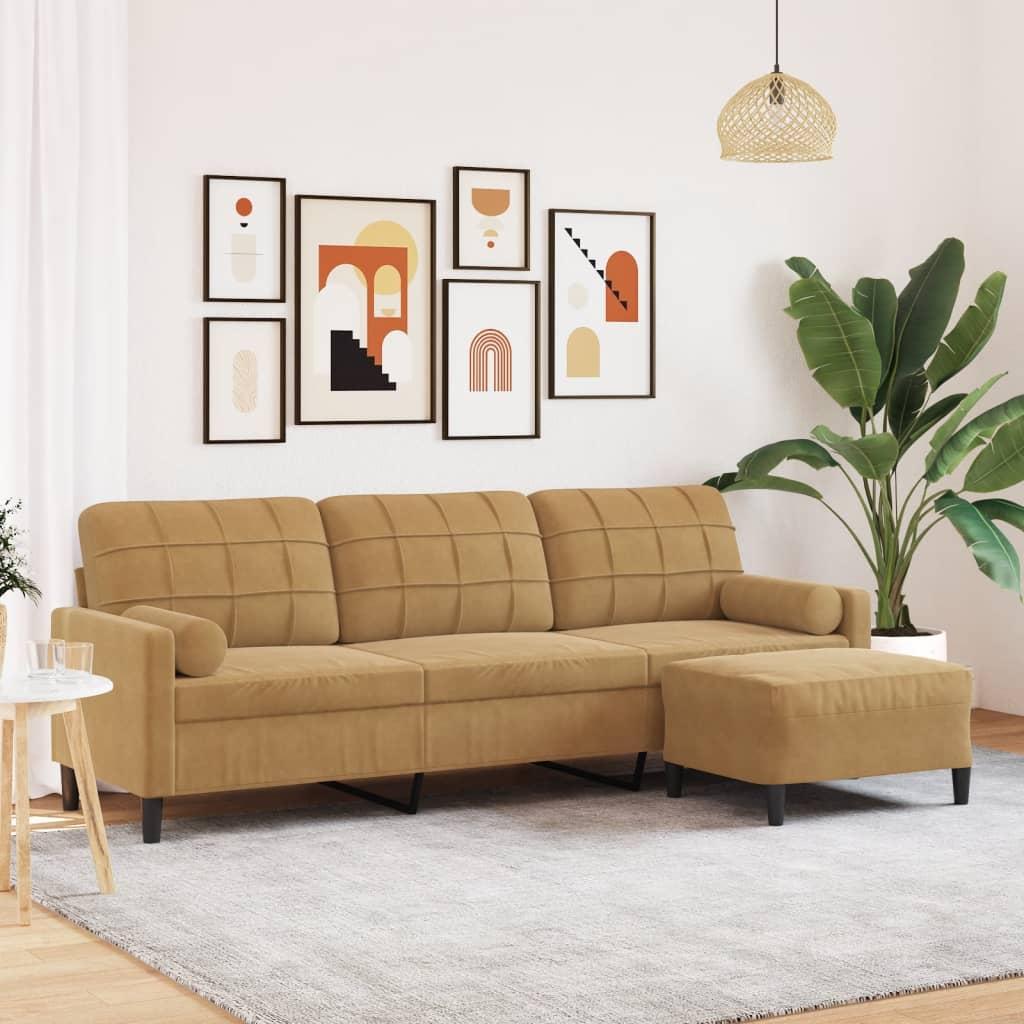Personers Sofa Med Chaiselong Fodskammel Velour Brun 226