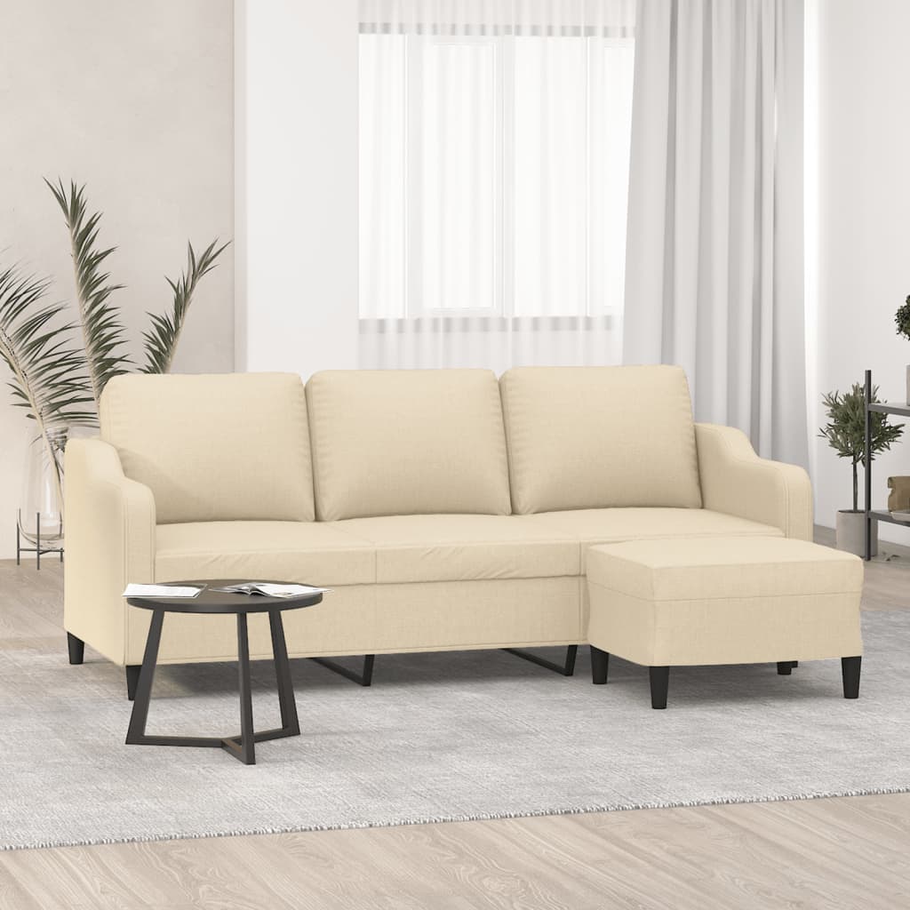 Personers Sofa Med Fodskammel 180 Stof Cremefarvet