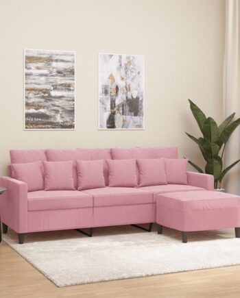 Personers Sofa Med Fodskammel 180 Velour Blå