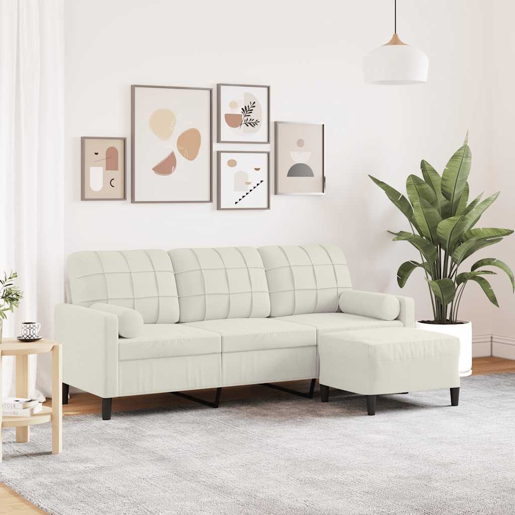 Personers Sofa Med Fodskammel 180 Velour Cremefarvet