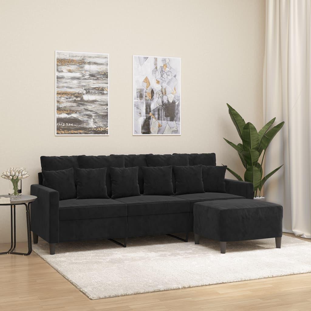 Personers Sofa Med Fodskammel 180 Velour Sort