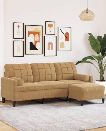 Personers Sofa Med Fodskammel 197 Velour Brun