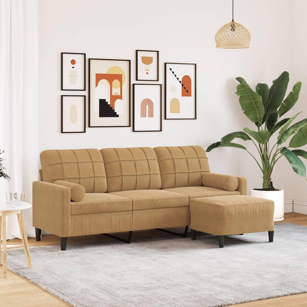 Personers Sofa Med Fodskammel 197 Velour Brun
