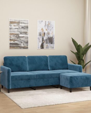 Personers Sofa Med Fodskammel 198 Velour Blå
