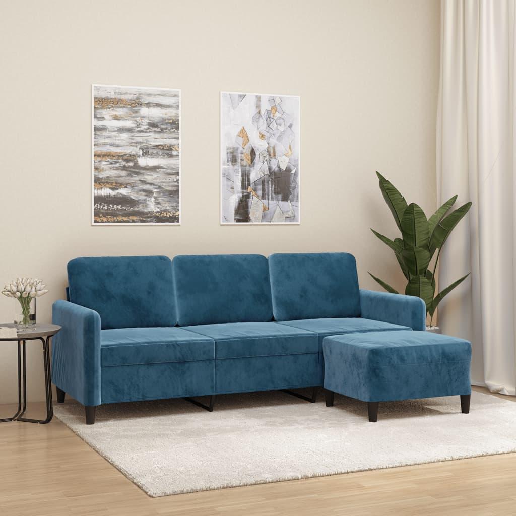 Personers Sofa Med Fodskammel 198 Velour Blå