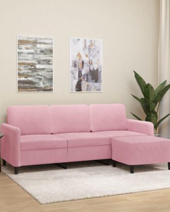 Personers Sofa Med Fodskammel 198 Velour Lyserød