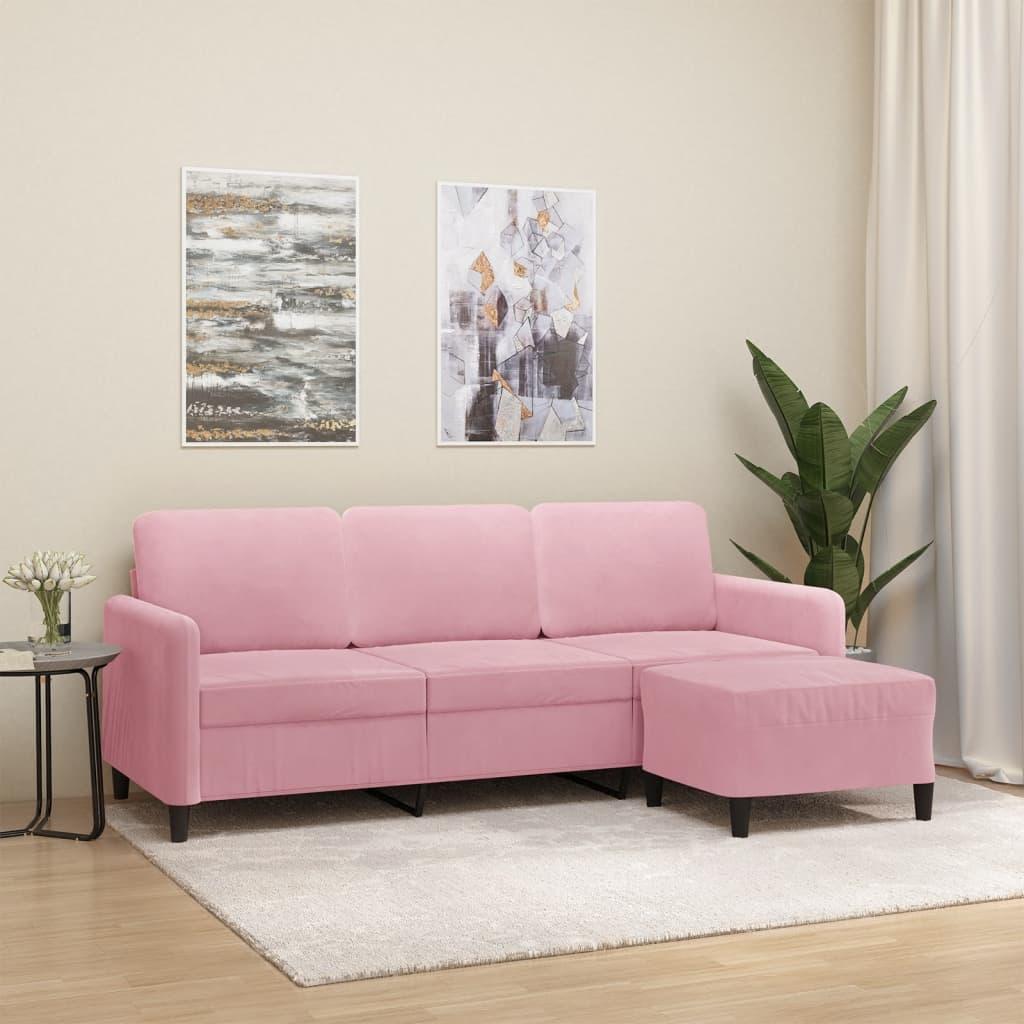Personers Sofa Med Fodskammel 198 Velour Lyserød