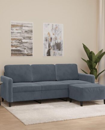 Personers Sofa Med Fodskammel 198 Velour Mørkegrå