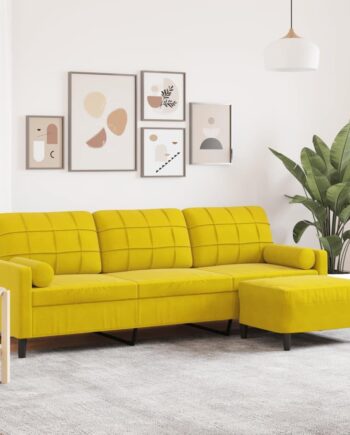 Personers Sofa Med Fodskammel 210 Fløjl Gul