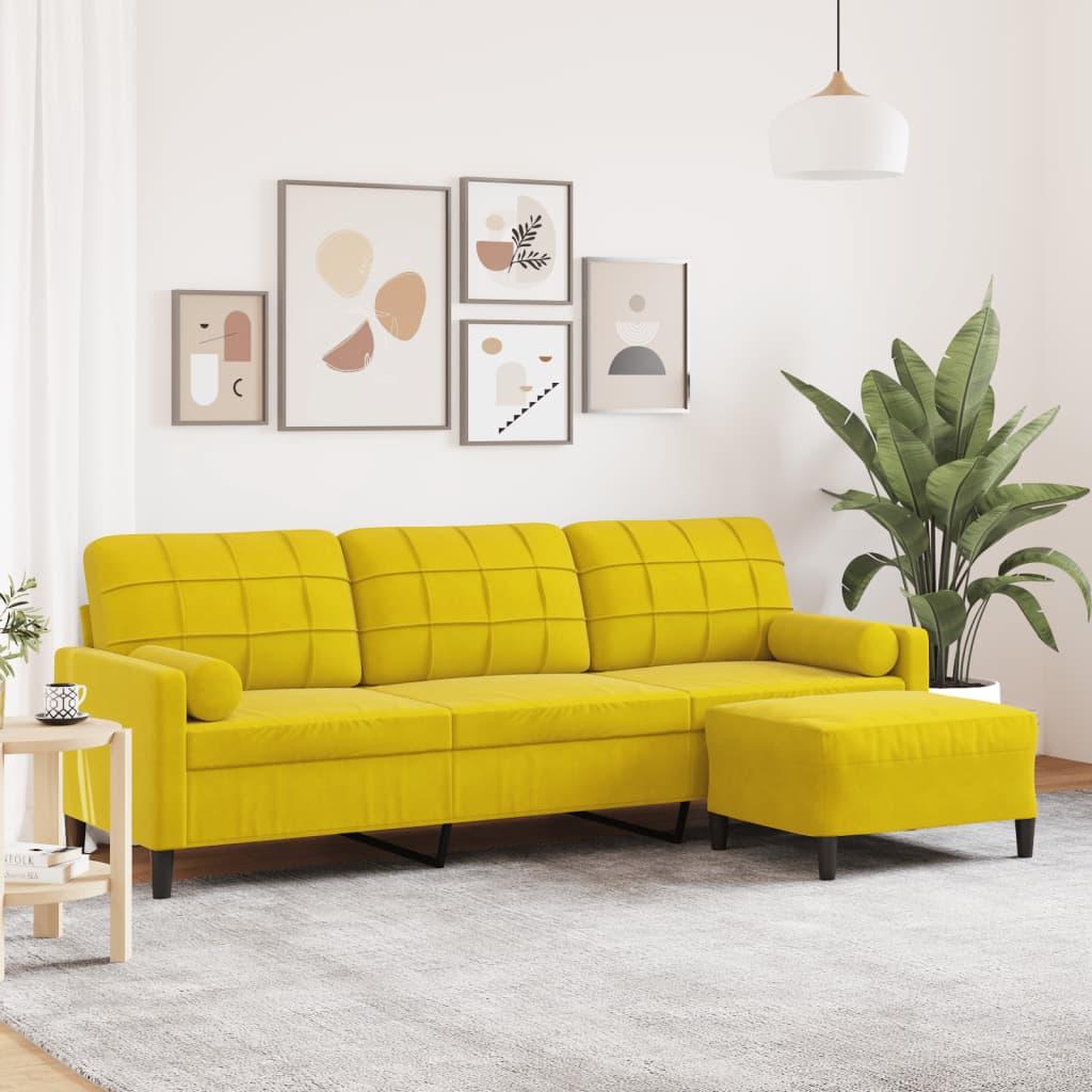 Personers Sofa Med Fodskammel 210 Fløjl Gul