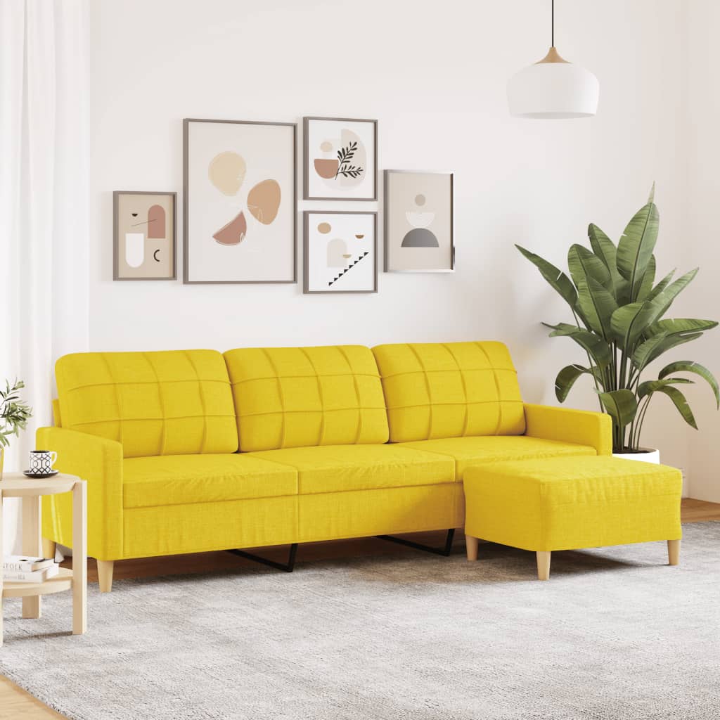 Personers Sofa Med Fodskammel 210 Stof Lysegul