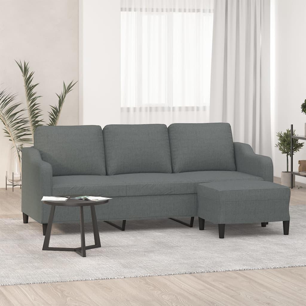 Personers Sofa Med Fodskammel Stof Mørkegrå 180 Sædebredde
