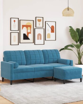 Personers Sofa Med Fodskammel Velour 180 Blå