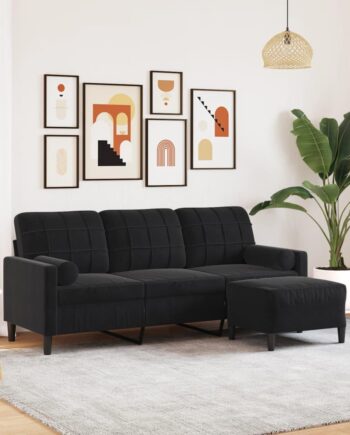 Personers Sofa Med Fodskammel Velour 180 Sort