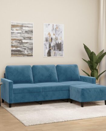 Personers Sofa Med Fodskammel Velour Blå 198