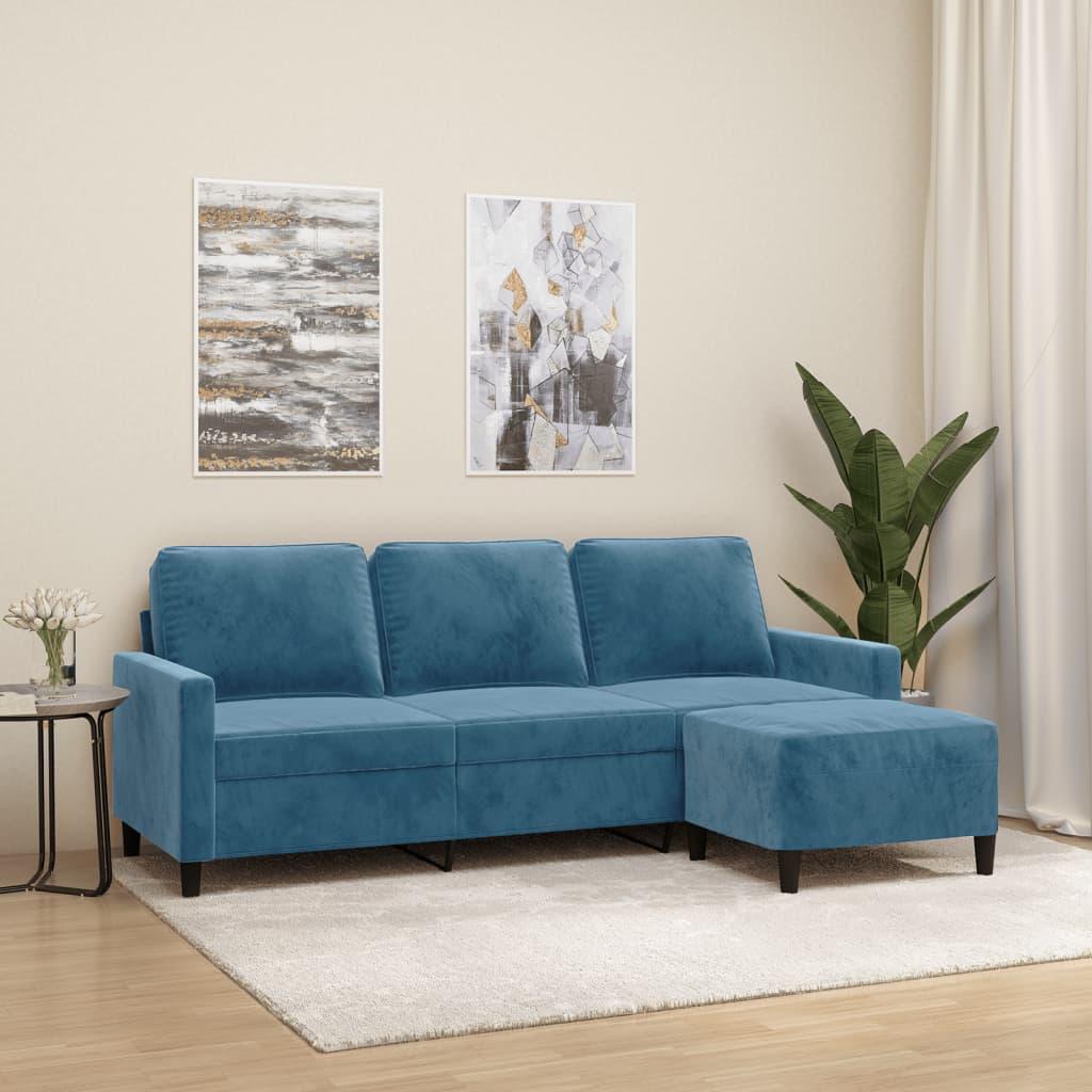 Personers Sofa Med Fodskammel Velour Blå 198