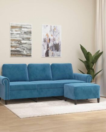 Personers Sofa Med Fodskammel Velour Blå 212