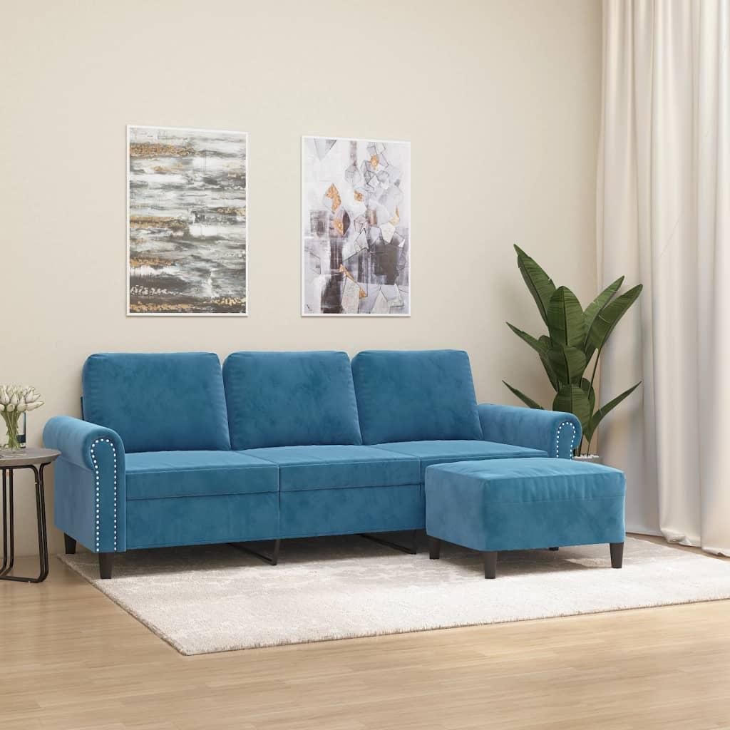 Personers Sofa Med Fodskammel Velour Blå 212