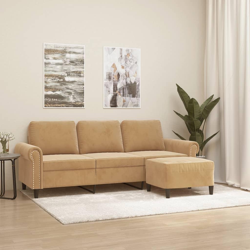 Personers Sofa Med Fodskammel Velour Brun Sædebredde 180