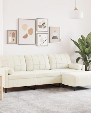 Personers Sofa Med Fodskammel Velour Cremefarvet 226